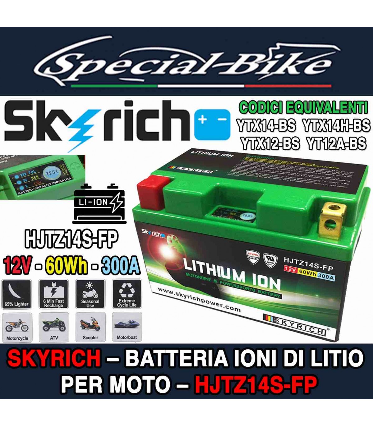 SKYRICH - Batterie Moto 12V Lithium Ion LTZ5S - 113x70x85