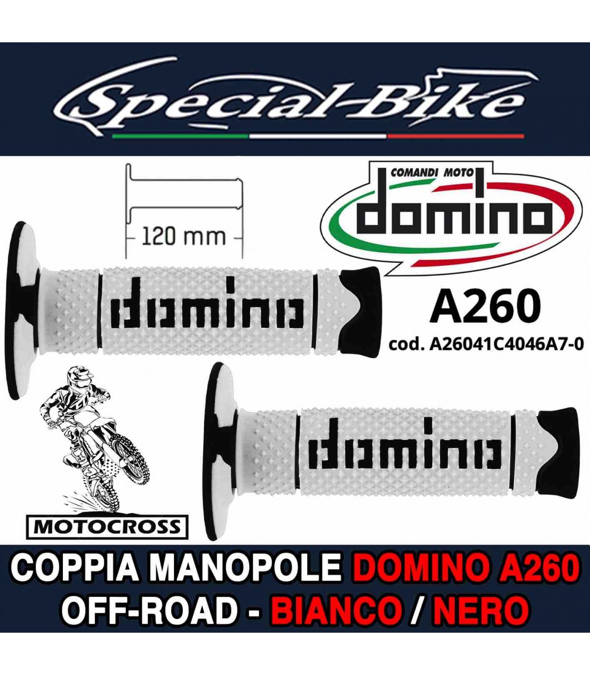 Coppia Manopole Domino A360 Off Road per Moto Blu Bianco