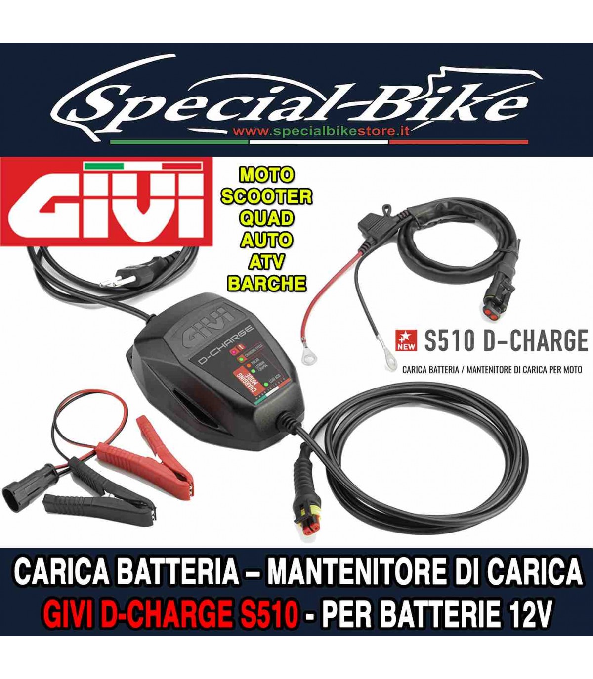 GIVI S510 D-CHARGE CARICA BATTERIA / MANTENITORE DI CARICA PER MOTO