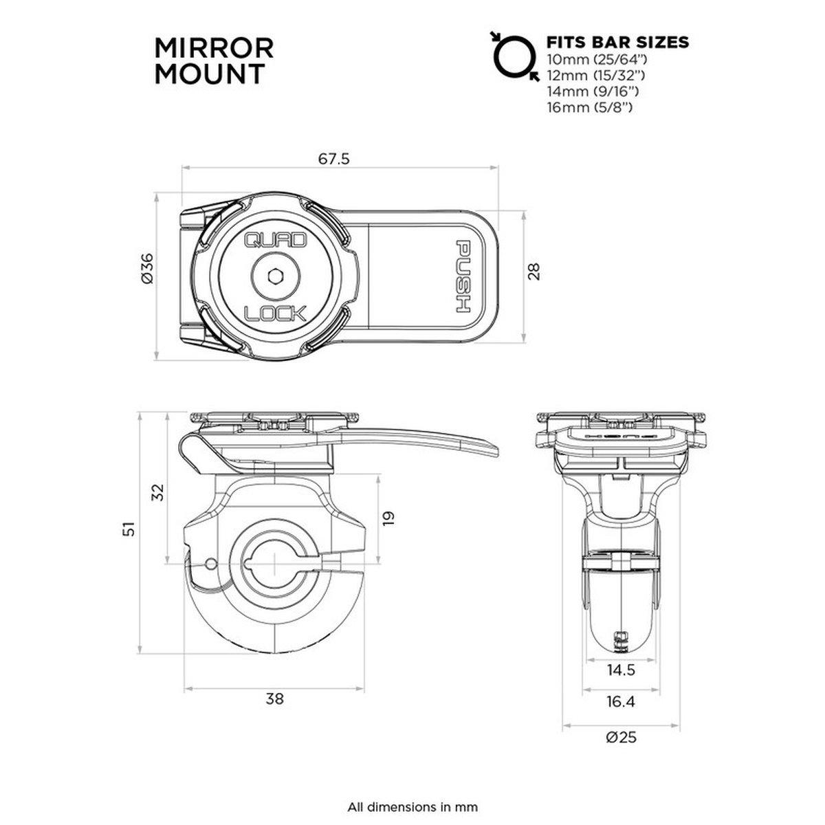 Quadl motorcycle / scooter mirror mount
