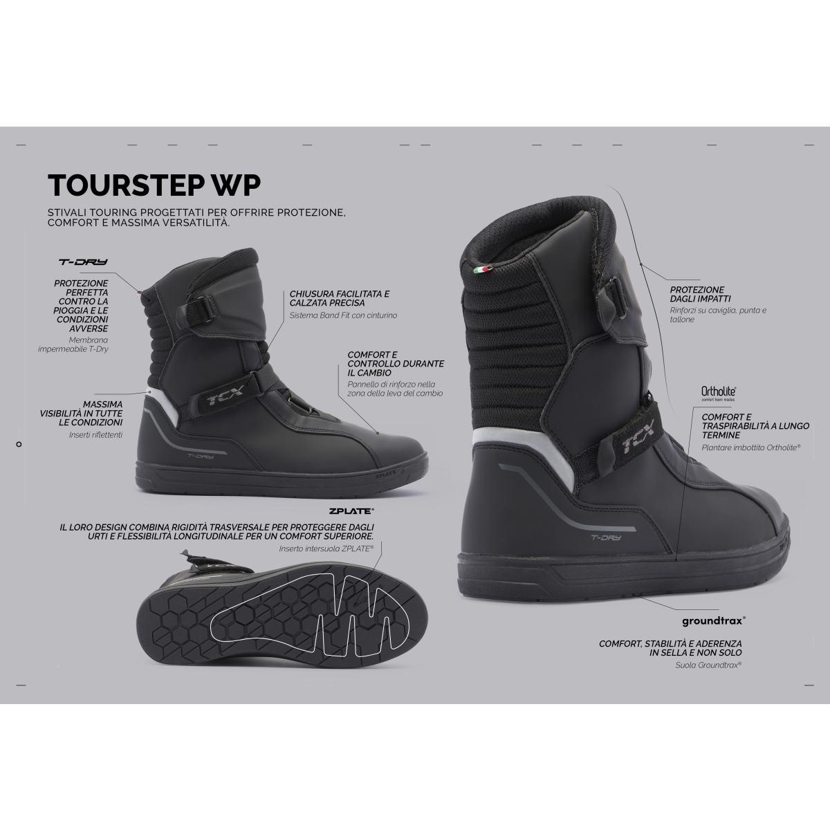 Tourstep wp stivaletti moto touring impermeabili uomo - nero